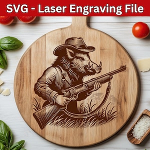 Chasse au sanglier SVG, fichier laser chasseur Svg, fichier de gravure laser pour bois, planche à découper de chasse SVG, fichier laser vecteur Svg chasse Design