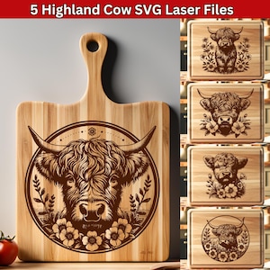 Highland Cow SVG snijplank Svg, Highland Cow Laser-bestanden, charcuterie Board Svg, lasergravure bundel, snijplank keukendecor