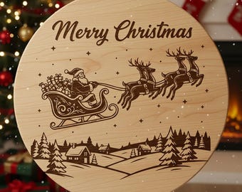Santa SVG Laser File Merry Christmas SVG Engraving Design for Cutting Board Gift
