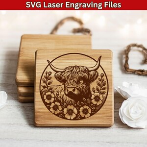 Laser cut files, Cutting board SVG, Laser engraving file, glowforge xtool, charcuterie board, cheese board svg, highland cow svg, baby cow vector file, highland cow design, floral cow laser, engrave file svg, svg bundle, kitchen decor svg