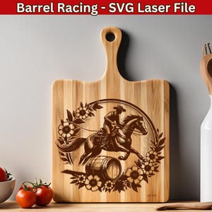 Barrel Racing SVG, Laser file Running Horse, Texas Cowboy Design, Vector Engraving file for Wood Charcuterie & Cutting Board SVG