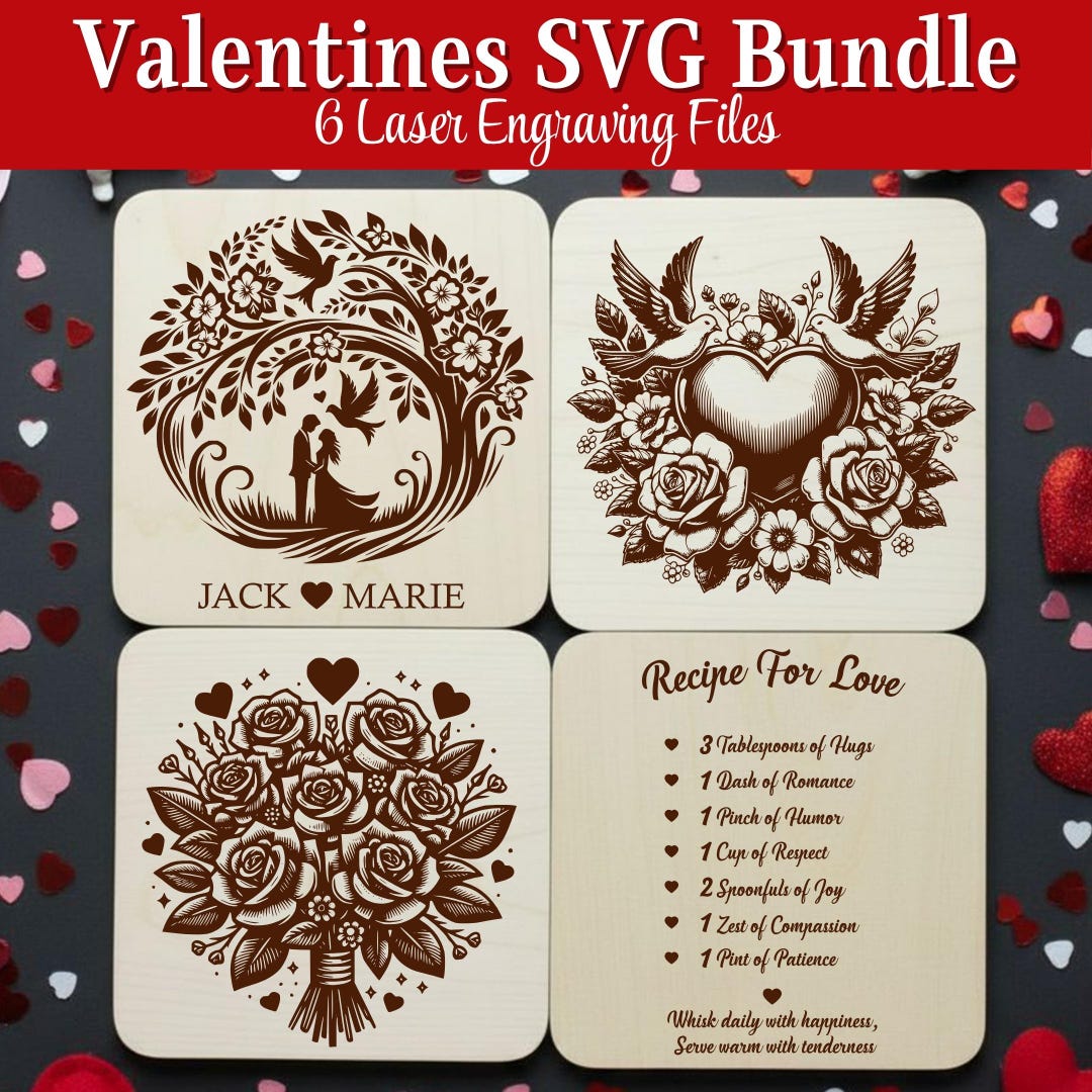 Valentines Day SVG Bundle for Cutting Board, Laser Engraving Files for ...