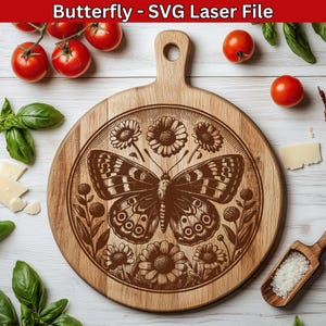 Butterfly SVG files, Butterfly Laser files, Engrave Vector Design for Wood Cutting Board SVG, Laser Engraving Files Charcuterie Board SVG