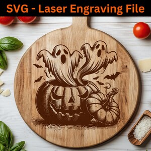 Halloween-spöken i pumpa SVG-laserfil: Spöklik trägravyrdesign