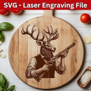 Hirsch Jagd SVG Laser-Datei Bock Jäger SVG Lasergravur-Datei für Holz, Hirsch jagen Schneidebrett SVG Laser-Datei Vektor SVG-Jagd-Design