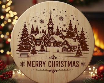 Merry Christmas SVG Laser Engraving File for Cutting Board, Kitchen Decor Gift