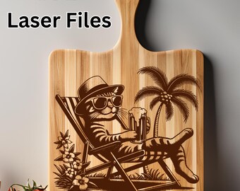 Cat Beach Laser Engraving Design: Summer Beer, Chill Cat  (Laser SVG File)