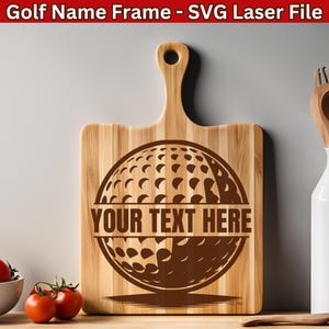 Fichier laser SVG monogramme balle de golf pour charcuterie et gravure de planche à découper, nom personnalisé cadre SVG golf fractionné vecteur à personnaliser