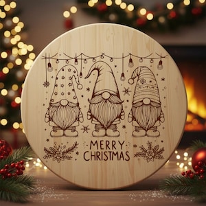 Christmas Gnomes SVG File, Gnomes Laser File, Merry Christmas Svg File for Laser Engraving on Wood Charcuterie Board SVG Cutting board
