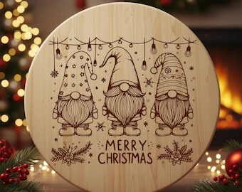 Christmas Gnomes SVG File, Gnomes Laser File, Merry Christmas Svg File for Laser Engraving on Wood Charcuterie Board SVG Cutting board