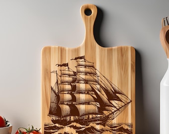Segelschiff SVG Wasser Laser-Datei, Meereswelle SVG, Boot Laser-Gravur Datei, Segelboot Vektor, Schneidebrett svg
