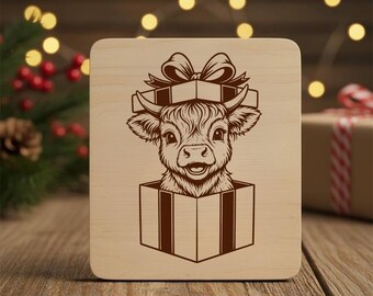 Highland Cow SVG Laser File: Baby Cow in Christmas Gift Engraving Design