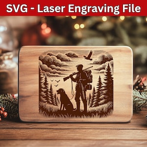 Jagd SVG Laser-Datei, Hund Jäger-Lasergravur-Datei für Holz, Jagd-Schneidebrett SVG Laser-Datei Instant Download Vektor-Datei-Design