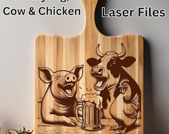 Funny SVG Laser Files Cow Chicken Pig, Wine & Beer Svg, Laughing Animals Laser Engraving, Engrave Vector for Wood Cutting Board SVG Design