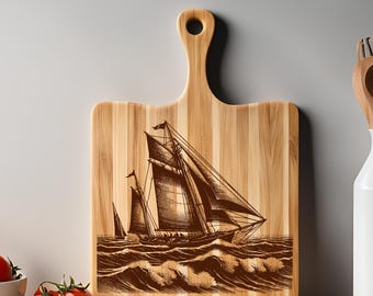 Segelboot SVG Nautische Laserdatei, Ozeanwelle SVG, Seesegelschiff Lasergravurdatei, Segelbootvektor, Schneidebrett-Svg-Design