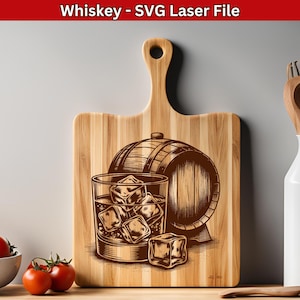 Whiskey Glass & Barrel SVG File Laser Whiskey SVG per Tagliere Design Incisione, Whiskey Lover Svg File Incisione Vettore