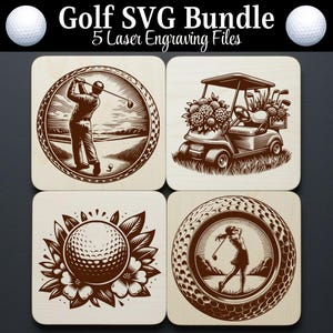 Golf SVG Bundle Laser files, Golf Ball SVG Name frame, Golfer Monogram Svg, Cutting Board SVG Engraving Bundle, Golf Cart, Golf player Svg