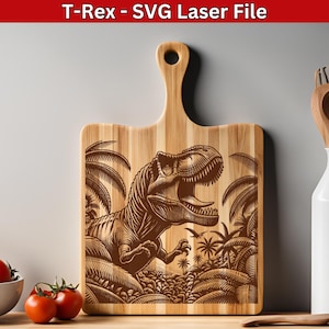 Dinosaurus SVG-laserbestand, TRex-lasergravurebestanden, Dino SVG-laserbestand, graveer vectorbestand voor houten snijplank SVG-ontwerp