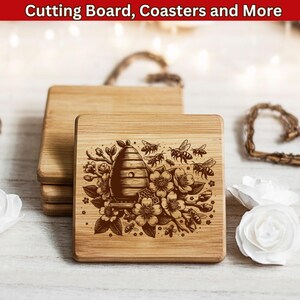 Cutting board SVG, charcuterie board, bee hive svg, Wild honey bees, laser engraving file, laser files
board laser design, bumble bee svg, bee svg laser, queen bee svg, beekeeper gift svg, bee coaster svg
bee cutting board