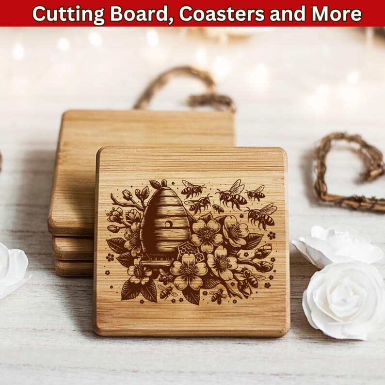 Cutting board SVG, charcuterie board, bee hive svg, Wild honey bees, laser engraving file, laser files
board laser design, bumble bee svg, bee svg laser, queen bee svg, beekeeper gift svg, bee coaster svg
bee cutting board