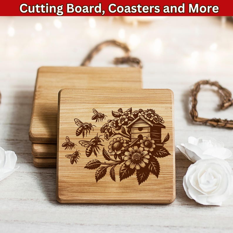 Laser cut files, Cutting board SVG, charcuterie board, Valentines day svg, wedding gift svg, Wood engraving file, for her for him, Couple digital decor, Wild honey bees and, Summer floral bumble bee svg, bee hive svg, queen lover, flowers bee keeper
