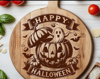 Halloween SVG Laser Engraving file, Ghost in a Pumpkin Design for Cutting Board