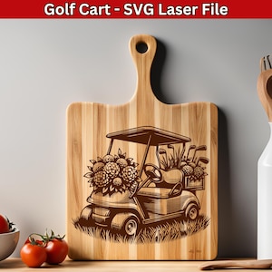 カッティングボード SVG 彫刻用ゴルフ カート SVG レーザー ファイル、ゴルフ SVG デザイン、ゴルファー レーザー ファイル、シャルキュトリー ボード用ゴルフ ベクター