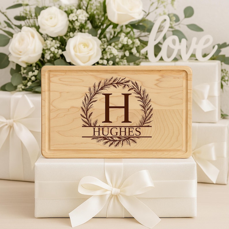 Monogram SVG Laser Files for Cutting Board SVG, Wedding Gift SVG, Laser ...
