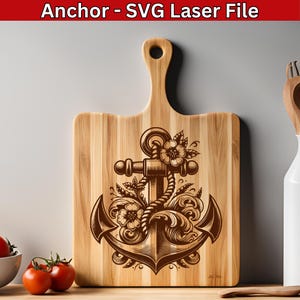 File laser onda SVG Anchor, file nautico SVG, file incisione laser ancora nave a vela, vettore ancora barca porto porto, tagliere Svg