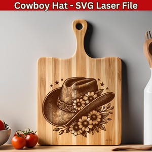 Cowboyhut SVG Laserdatei, Cowgirlhut Texas Rodeo Vektorgravur für Charcuterie & Schneidebrett SVG Design, Lasergravurdatei