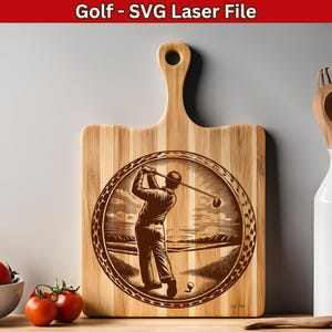 Golf SVG-bestanden, golflaserbestanden voor snijplank SVG, golfbal SVG, golfspeler SVG-ontwerp, golfspeler houtgravure-bestand, golfen gravure