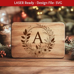 Archivo SVG de monograma, archivo de grabado láser para tabla de cortar de madera, archivos SVG láser, nombre de familia, regalo de boda, corona láser, letra del alfabeto, SVG