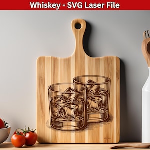 Whiskey Glass SVG Laser File Whiskey SVG for Cutting board Engraving Design, Whiskey Lover Svg Engrave file Vector for Charcuterie Board