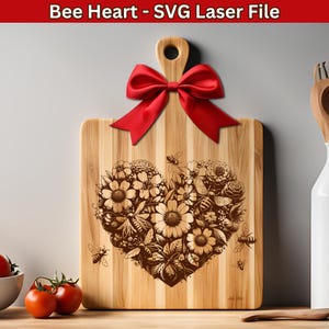 Bee Heart SVG voor snijplank SVG, Valentijnsdag Svg, Bee laserbestand, hart Svg-laserbestand voor vleeswarenbord, Valentines laserbestand