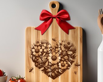 Bienen-Herz SVG: Laser-Datei für Schneidebrett (Digitaler Download)