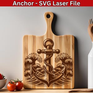 File laser onda SVG Anchor, file nautico SVG, file incisione laser ancora nave a vela, vettore ancora barca porto porto, tagliere Svg