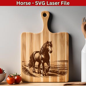 Horse SVG Laser File for Cutting board Engraving, Horse Scene Svg Design, Vector file for Charcuterie Board, Wood Coasters, Kitchen Decor
