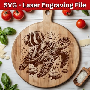 Zeeschildpad SVG-bestand zeeschildpad laserbestand SVG schildpad gravure bestand, Oceaan Svg voor houten snijplank Svg nautisch graveren Vector ontwerp Svg