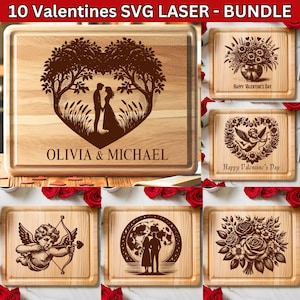 Tabla de cortar SVG para el día de San Valentín, archivos láser SVG para San Valentín, paquete de grabado láser, diseño personalizado de pareja SVG, regalo de boda Svg