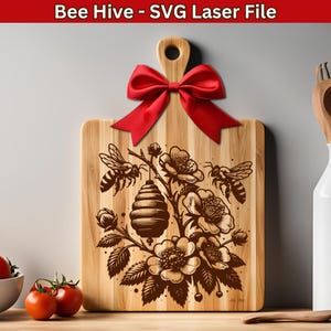 Bee SVG-laserbestand voor snijplank SVG, Bee Laser-bestand, Bee Hive SVG, lasergravure-bestand voor charcuterie Board Coaster Svg-laserbestand