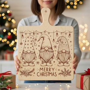 Christmas Gnomes SVG File, Gnomes Laser File, Merry Christmas Svg File for Laser Engraving on Wood Charcuterie Board SVG Cutting board