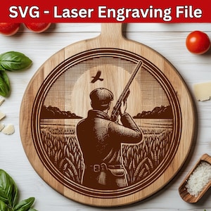 Fichier laser SVG chasseur, fichier de gravure laser SVG chasse pour bois, planche à découper de chasse fichier laser SVG fichier vectoriel chasse