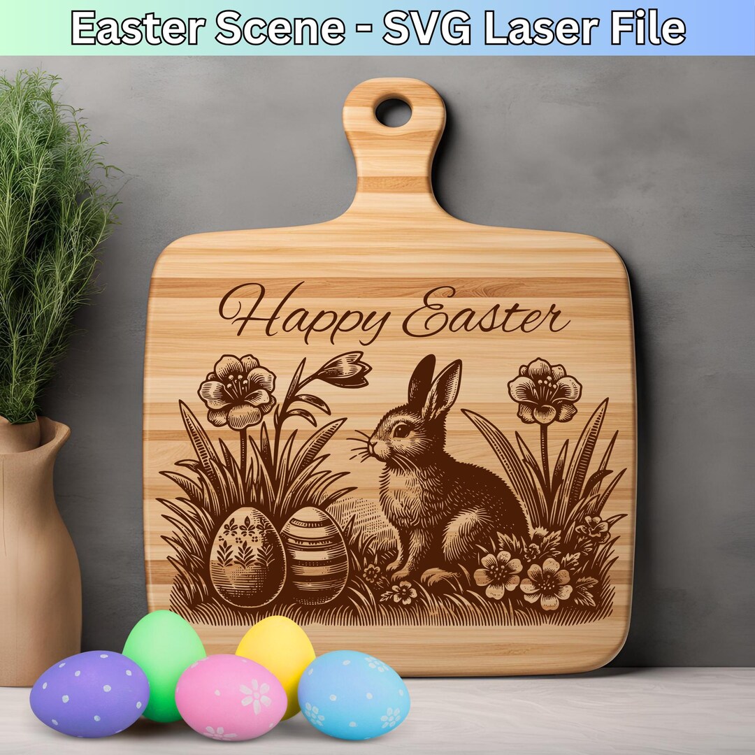 Happy Easter SVG Bunny Laser File for Cutting Board Engraving Design ...