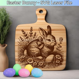 Blumen Osterhase SVG Laser-Dateien, Schneidebrett SVG-Design, Osterei Laser gravieren Datei svg, Osterhase Szene gravieren Datei