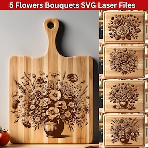 Fiori SVG Tagliere SVG, File laser SVG per San Valentino, Pacchetto incisione laser, Fiori di campo SVG, Bouquet di rose SVG, Festa della mamma SVG