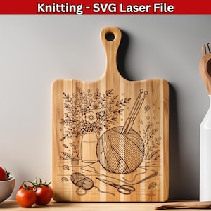 Knitting SVG Laser File for Cutting board Engraving Design, Knit Crochet Lover Engrave file, Yarn & Needle, Wool Vector Engraving Sewing