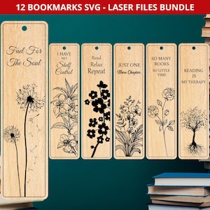 Lesezeichen SVG Bundle, Lesezeichen Laser schneiden Dateien, Lasergravur Lesezeichen Vorlage, Blumenbuchmarke Laserdateien SVG Bundle, Lehrer Geschenk SVG