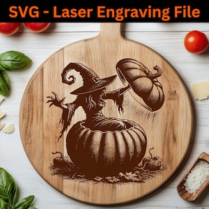 Halloween SVG Laser Engraving file, Witch in a Pumpkin Svg Laser File, Spooky Laser Project, Cutting Board Design for Home Decoration