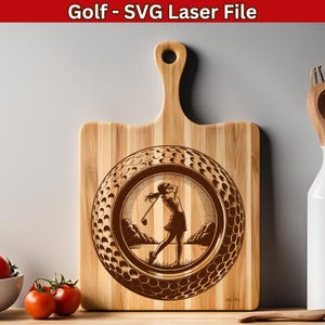Fichier laser SVG de golf pour charcuterie et planche à découper gravure SVG, balle de golf et conception de joueur de femme Fichier laser de golfeur, vecteur de golf