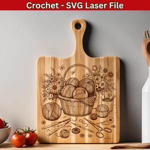 Häkeln SVG Laser-Datei für Schneidebrett Gravur Design, Crochet Lover Gravur-Datei, Stricken & Garn, Strickwolle Vektor Lasergravur